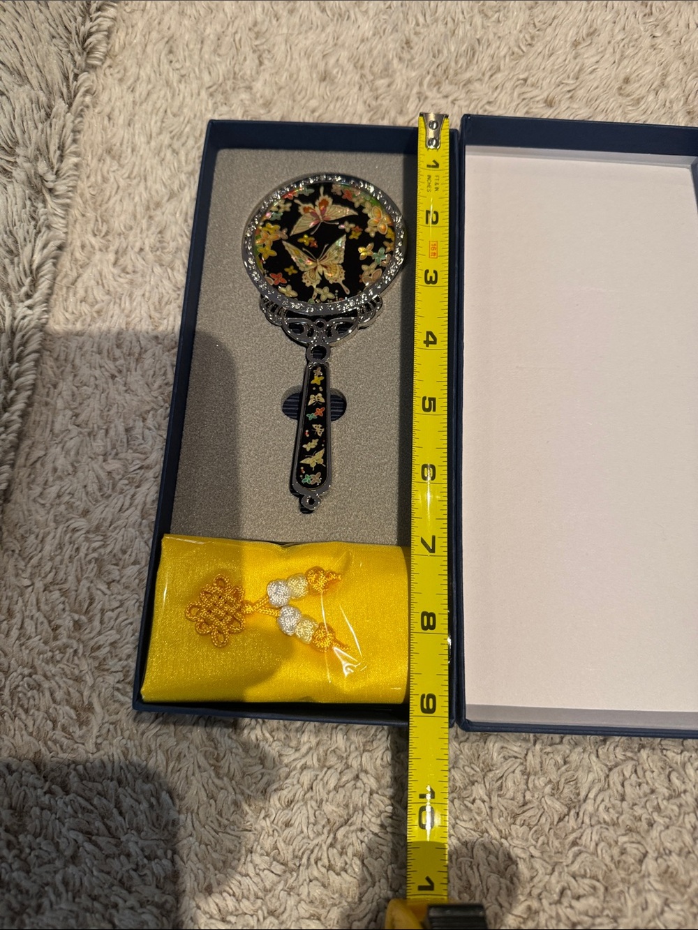 Ornate Butterfly Hand Mirror - Black & Gold Inlay